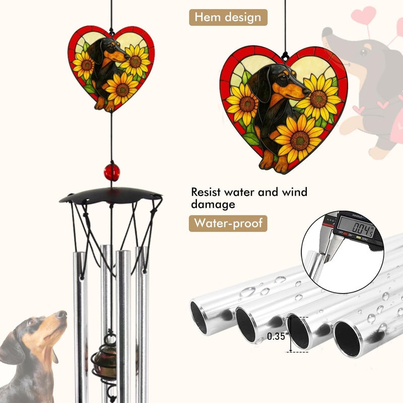 Howarmer Wind Chimes for Outside 24" Dachshund Wind Chimes Outdoor Home Patio Garden Decor Windchimes Outdoors Gift Ideas for Women Mom Grandma Sisters - Image 3
